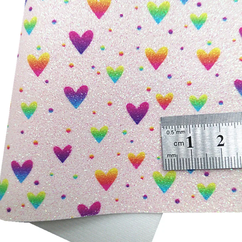 Double Sided Faux Leather Sheets Chunky Glitter Heart Love Printed