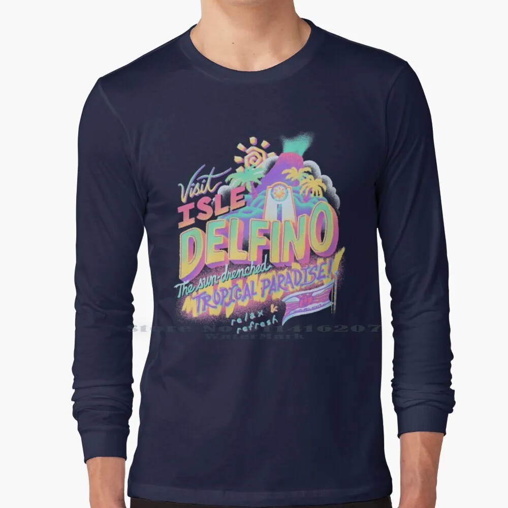 Visita Isle Delfino T Shirt 100% Puro Cotone Isle Delfino Sunshine Beach Vacation Paradise Travel Pianta Vibrant Tropical