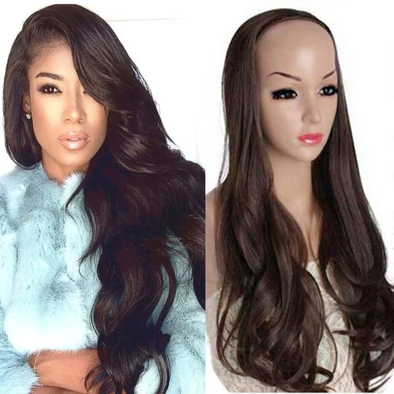 Peruca para as Mulheres Máquina de Cabelo Cassiopeia Polegada Densidade Ondulado Metade Glueless 3 - 4 Humano Trama Peruca Onda Peruano Remy Nenhum Laço 30 180% 2 High Quality Apliques e perucas