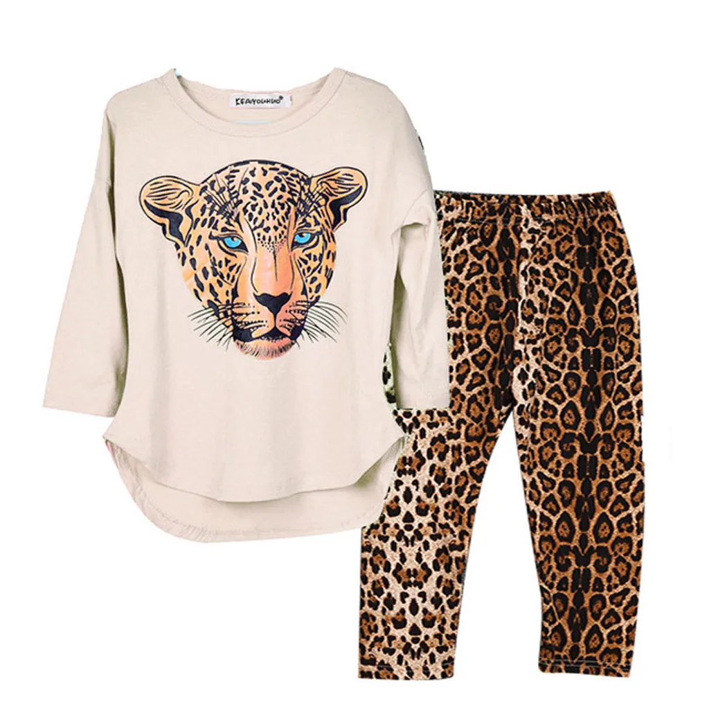 Одежда для маленьких девочек; топы с длинными рукавами и принтом тигра+ штаны с леопардовым принтом; костюм; комплекты для маленьких девочек; roupas infantis menina