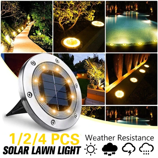 

1/2/4 PCS Solar Buried Lamp 8LED Stainless Steel Outdoor New Plug In Lawn Lamp Courtyard Garden Rain Proof Villa Ground Lamp