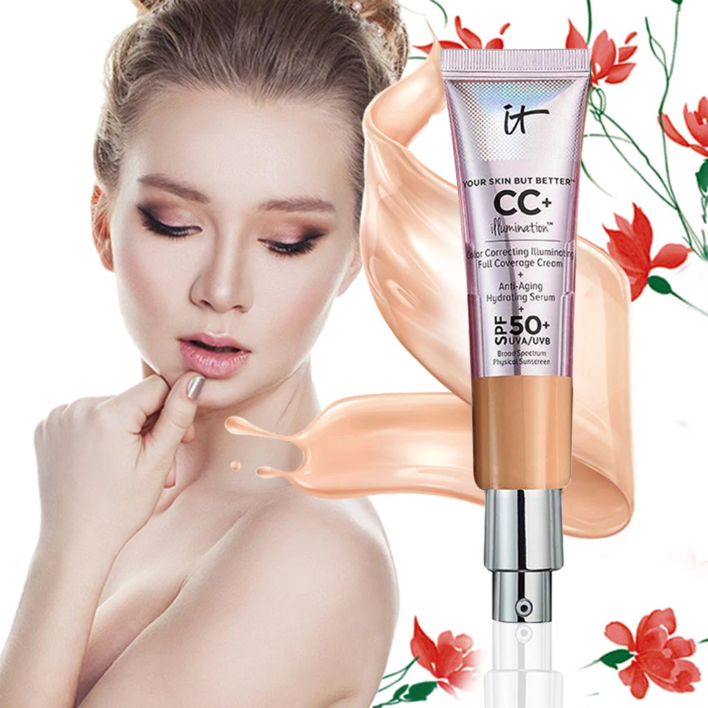 

32ml Long Lasting Isolation CC Cream SPF 50+ Makeup Moisturizing Whitening Cosmetics Face Base Liquid Foundation Make Up TSLM2