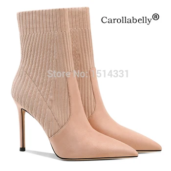 

Suede leather Sock Boots Knitted Stretch High Heels Women Boots 2020 Winter Shoes 6cm 8cm 10cm Ankle Boots for Women