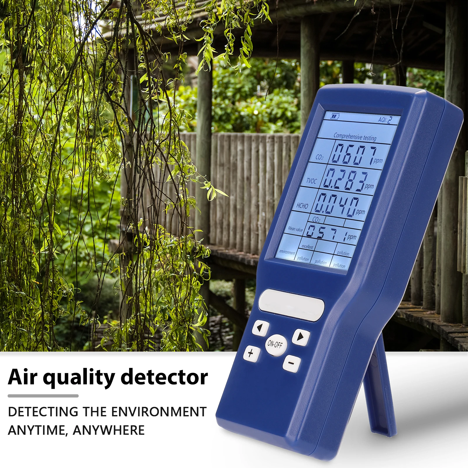 Urtzcoye detector de dióxido de carbono de alta precisión minímetro de HCHO / TVOC / CO2 analizador de gases Monitor de calidad del aire detector de dióxido de carbono portátil 