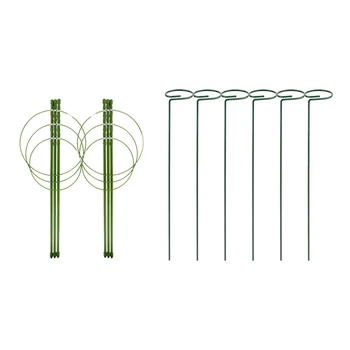 

2 Pcs Plant Support Cage Metal Garden Plant Support Ring & 6 Pcs Plant Support Stakes ,Single Stem Plant Support Stake