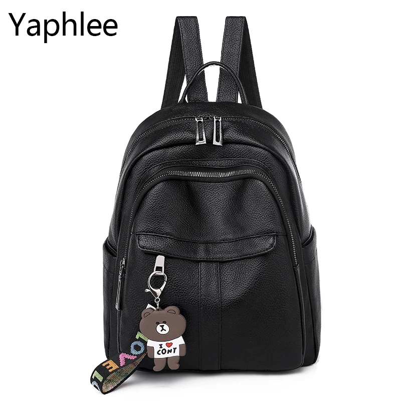

Yaphlee Fashion PULeather Women Backpack Female Black Backpacks Small Zipper Bags Student Backpack Solid Rucksack For Girls
