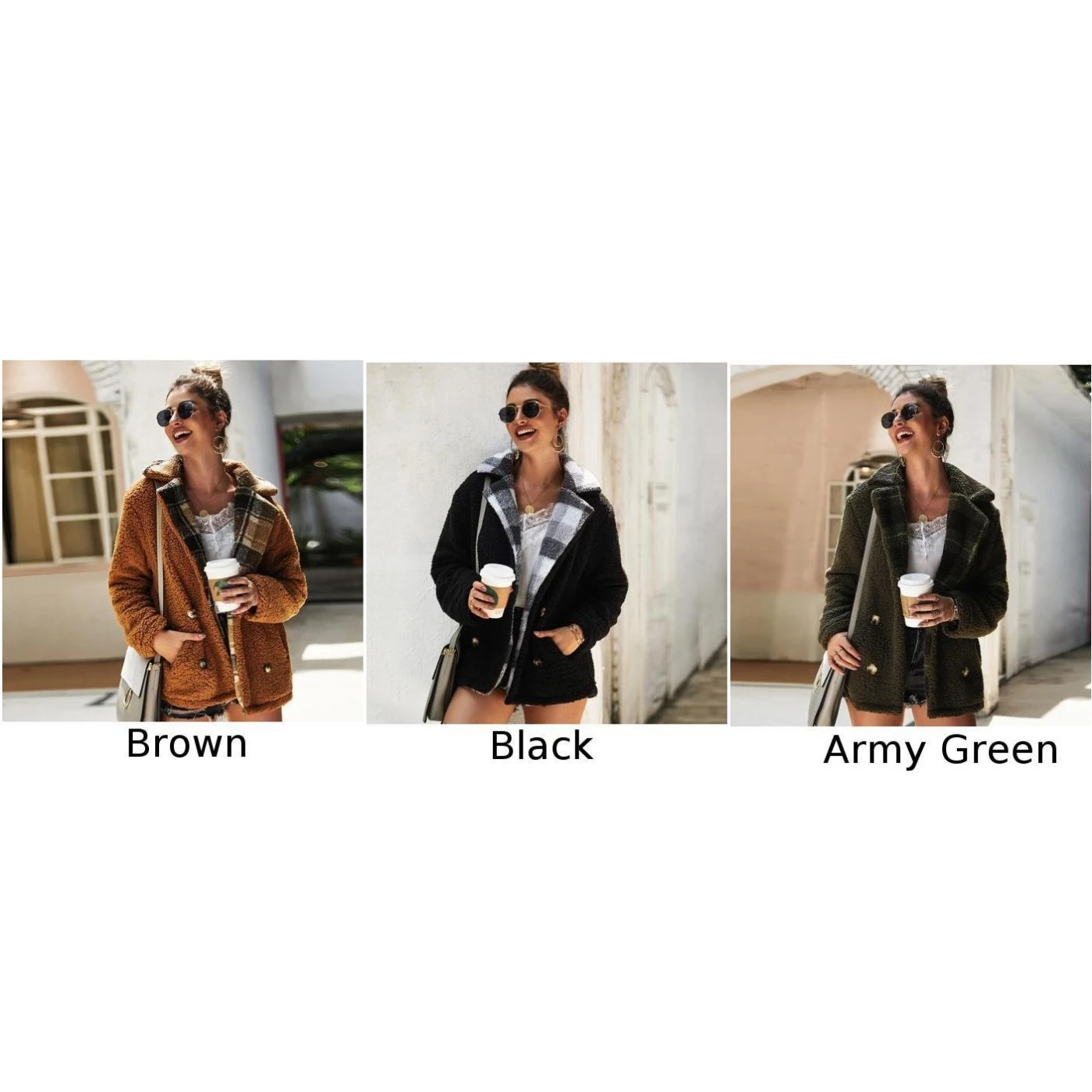 New Ladies Coat New Plaid Lapel Autumn Winter Casual Button Down Pocket Fashion Women Jacket Tops