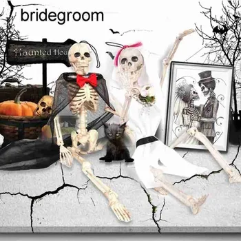 

1pair Halloween Decoration Horror Simulation Skeleton Ghost Bride Bridegroom Couple Haunted House Halloween Party Skull Decor