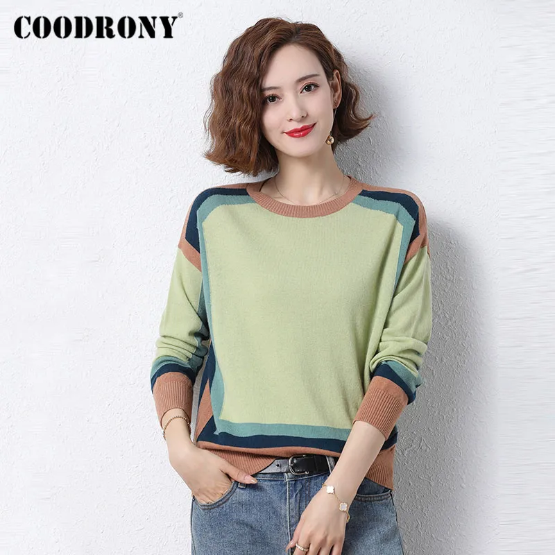 COODRONY Brand 2020 New Elegant Loose Striped 100% Wool Women Jumpers Autumn Winter High Quality Pullover Sweater Female W1133