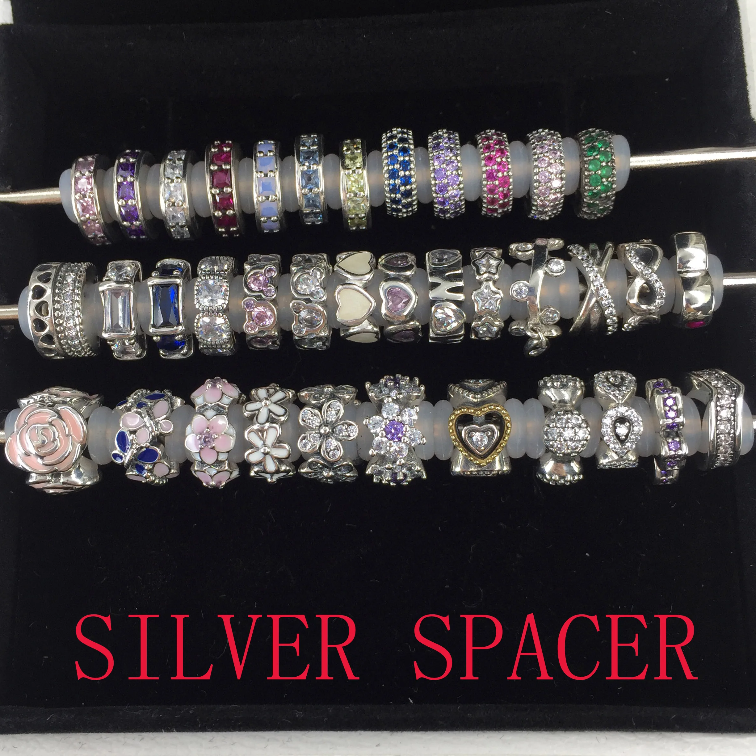 

2019 100% 925 Sterling Silver Classic Rose Stars Love Plum Women Charm Bracelet DIY Accessories Spacer Free Shipping Wholesale