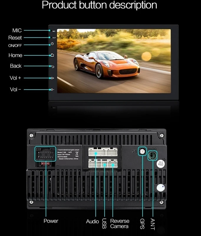 2 Din Android 8,1 gps 7 дюймов сенсорный экран-Экран MP5/MP4/MP3 плеер, Bluetooth аудио, стерео, приемники, зеркало заднего вида Камера, FM радио, USB