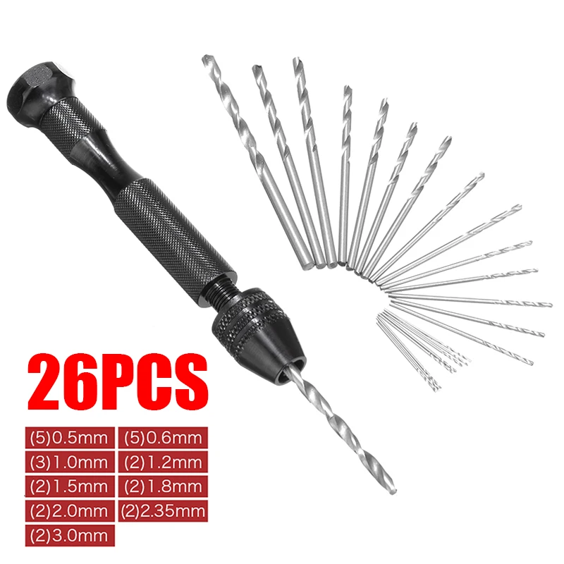 

Hand Drill Jewelry Craft Manual Drill Chuck Punch Set With 25PCS Twist Drill Bit For Wood Working Rotary Tool