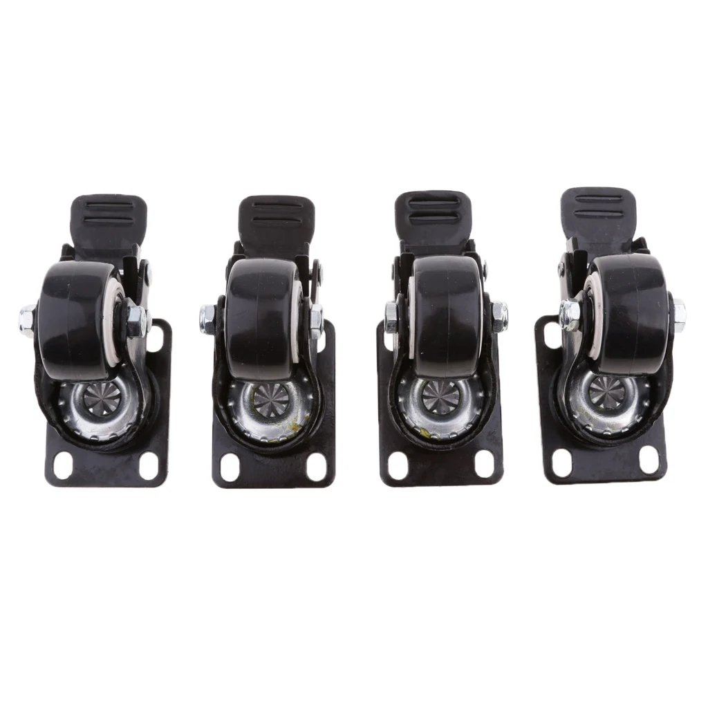 4x Durable 1.5'' PVC Swivel Castor Wheels Furniture Trolley Caster Brake