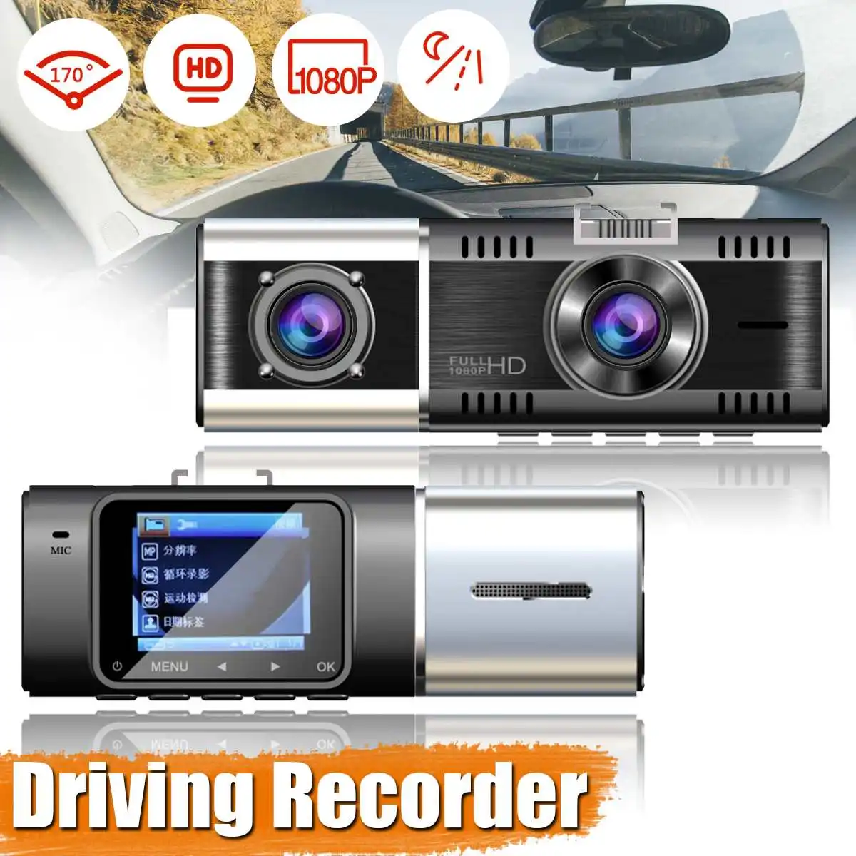 

Kroak H190 Car DVR Dual Lens Car Camera Full HD 1080P Video Recorder Rearview Mirror Rear view DVR Dash cam Auto Registrator