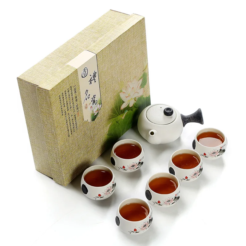 7Pcs Red Lotus 7 шт./компл. китайский Чай комплект Чай горшок и Чай чашки GaiWan Чай горшок китайский чайный набор кунг-фу фарфор Чай набор с подарочной коробкой Кофе для крышек кастрюль и чашки - Цвет: 7Pcs Red Lotus