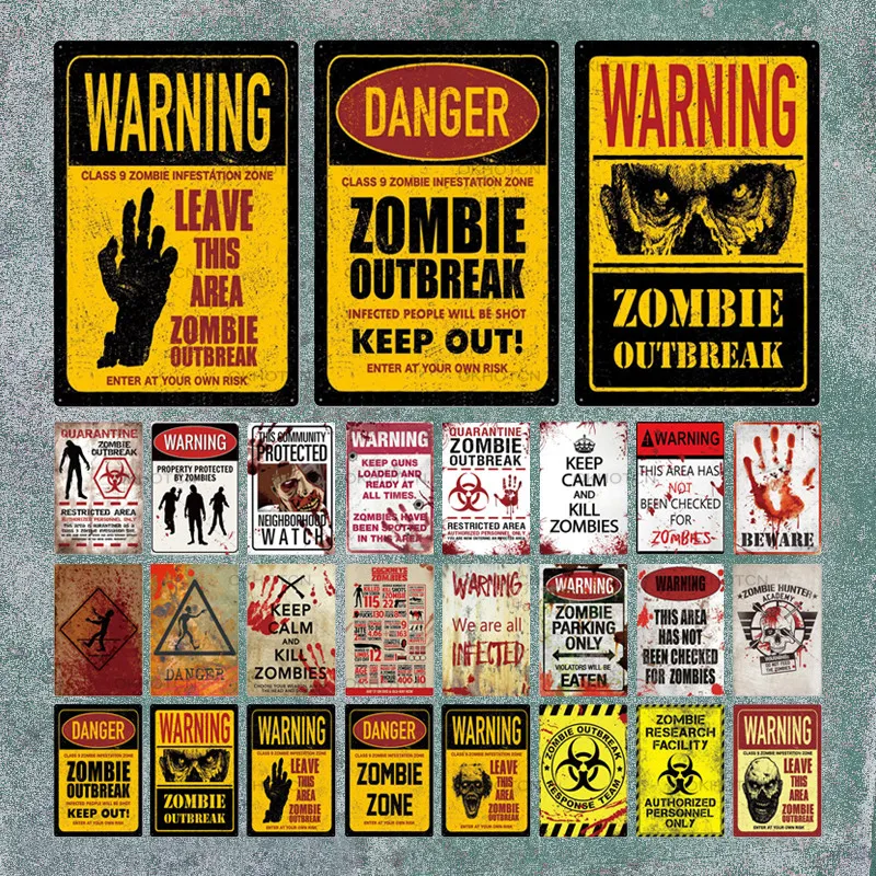 Details about   8x12 Beware ZombieTin Sign Wall Decor Metal Plaque Man cave door zombies Poster 