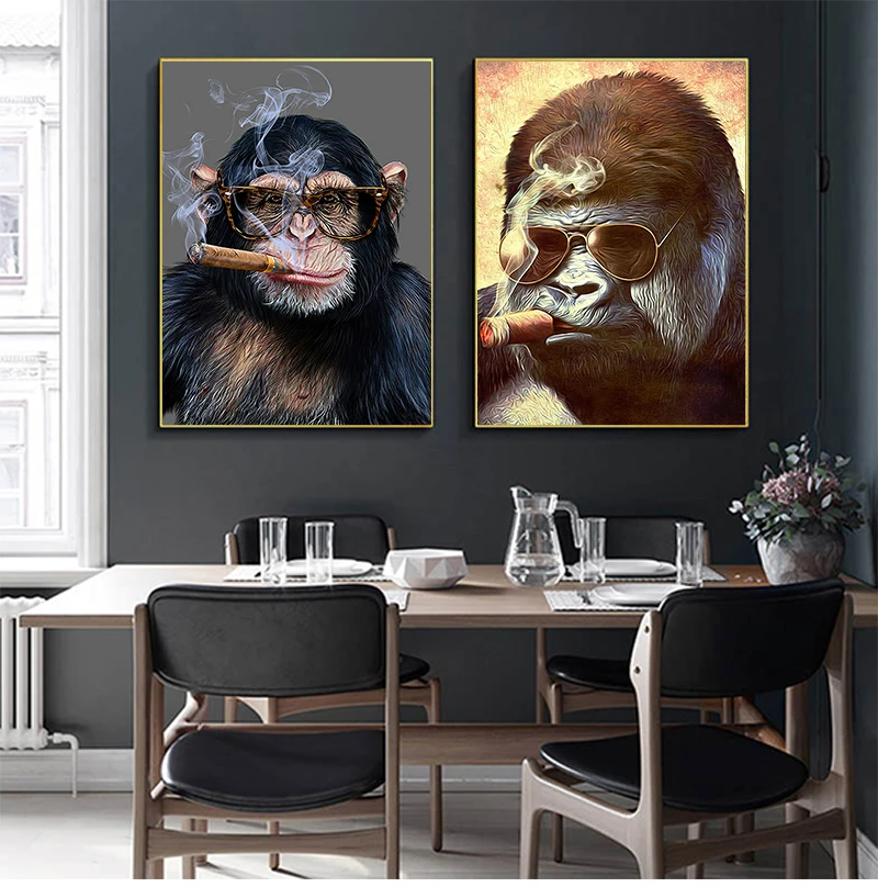 Quadros da lona na parede da família dos macacos engraçados orangotango  cartazes e impressões animais modernos quadros da arte da parede crianças  decoração do quarto - AliExpress