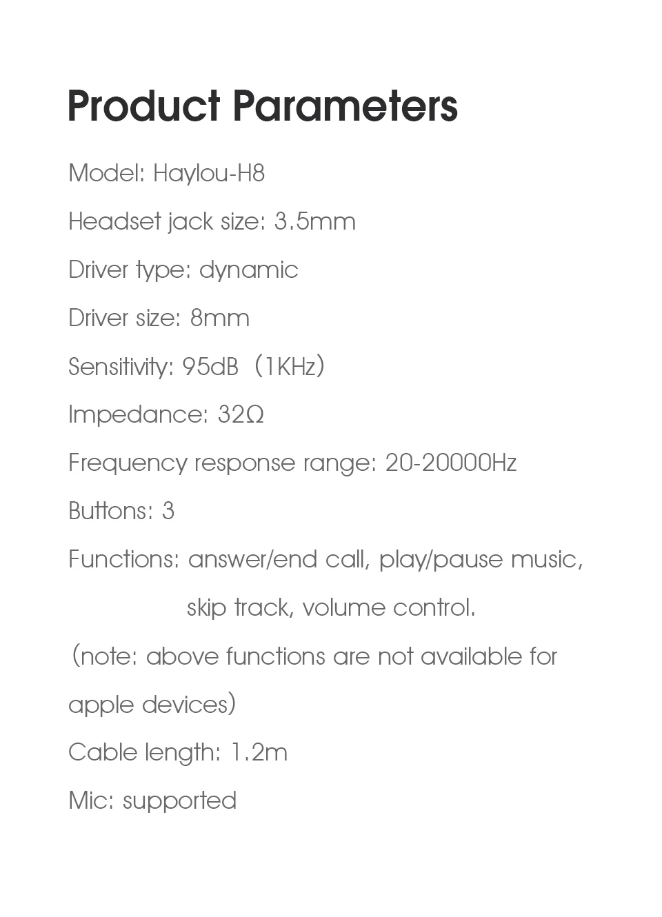 Haylou H8 красивые многофункциональные проводные наушники для xiaomi huawei, 3,5 мм черные цветные музыкальные наушники с микрофоном