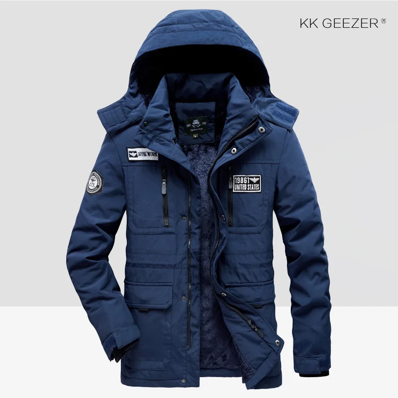 K-807A-Light blue Зимняя мужская куртка, теплое пальто, утолщенное, милитари, пальто, черный, синий, армейский зеленый, ветровка, парка, высокое качество, флис, с хлопковой подкладкой - Цвет: K-807A-Light blue