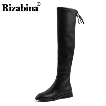 

RizaBina Solid Color Women Over The Knee High Boots Real Leather Women Flat Shoes Fashion Casual Walk Shoes Women Size 34-39