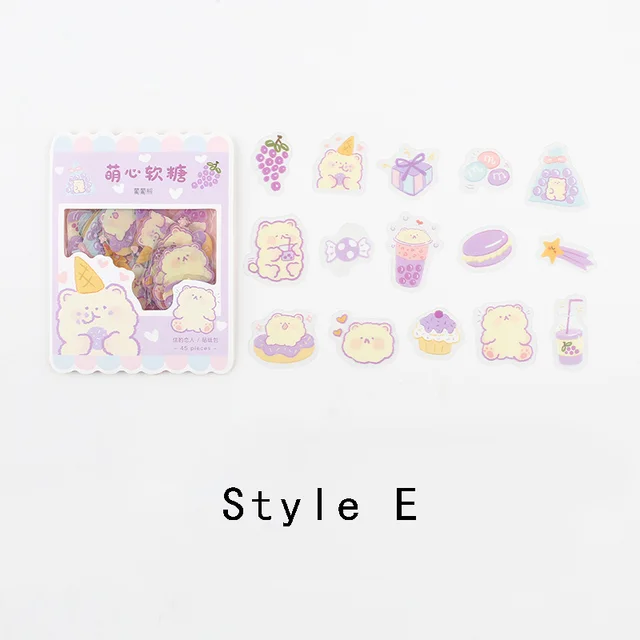 Mr.paper 6 Designs 45 Pcs/bag Cartoon Style Cute Heart Soft Candy Series Creative Hand Account Deco DIY Collage Material Sticker E