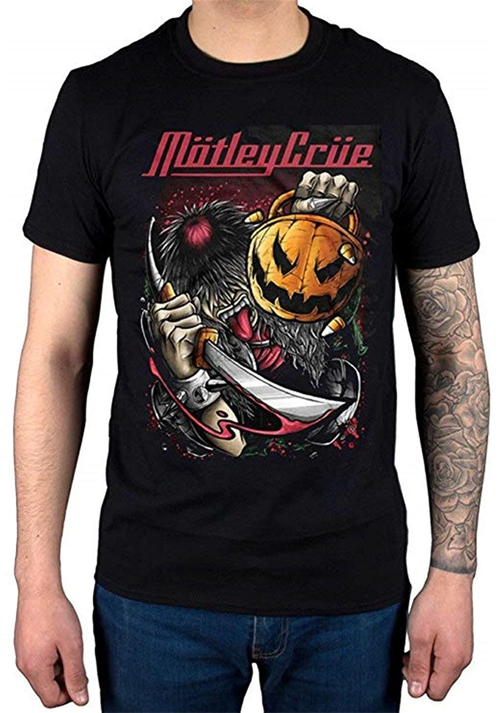 

lOVELESSSHIRT Mens Motley Crue Halloween Pumpkin Slash T-Shirt Band Rock Heavy Metal Black