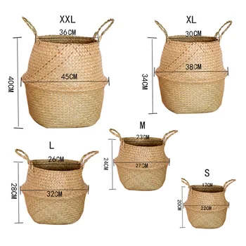 

Seagrass Wickerwork Basket Rattan Hanging Flower Pot Dirty Laundry Hamper Storage Basket 5 Sizes