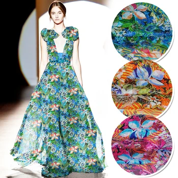 

3 Meter Mulberry Natural Silk Scarf Shawl Dress Floral Printed Chiffon Fabric Summer