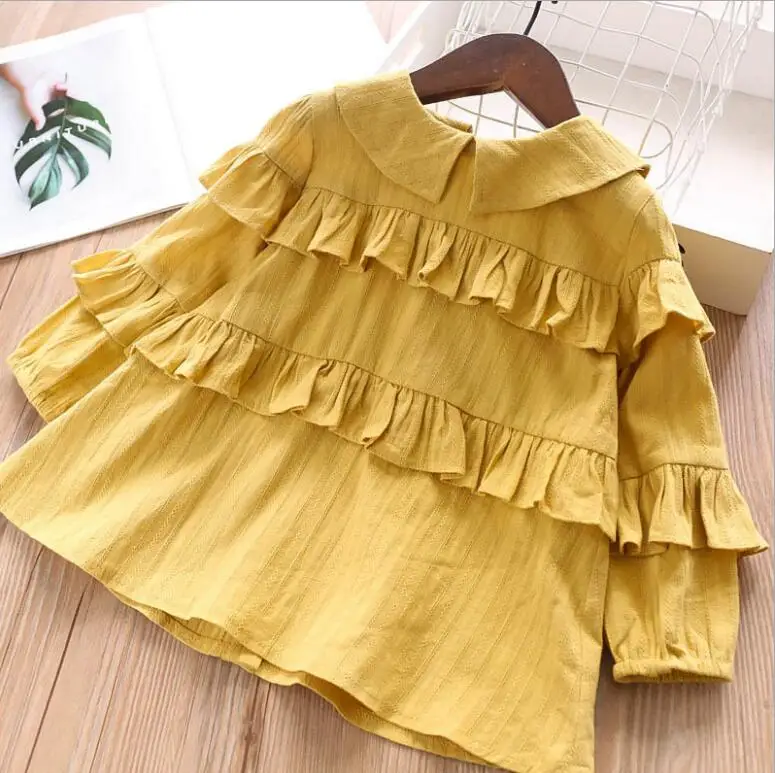 Baby Girls Fall Cotton Ruffles T-shirt, Princess Kids Elegant Long Sleeve Blouse 5 pieces/lot, Wholesale