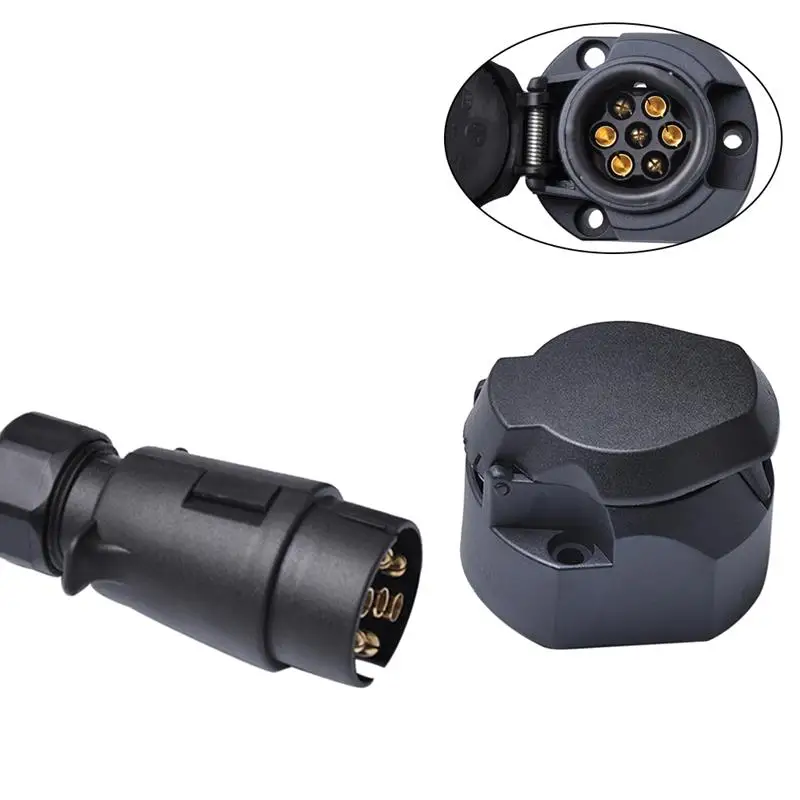 12V 7 Pin Car Trailer Socket + Tow Bar Electrics Waterproof Cable Connector Adapter For RV Truck European Type Trailer