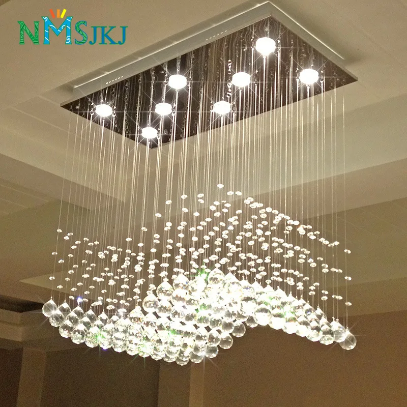 

Modern Rectangle Crystal Chandelier For Living Room Decoration Silver Lampshade GU10 Base AC 90-260V