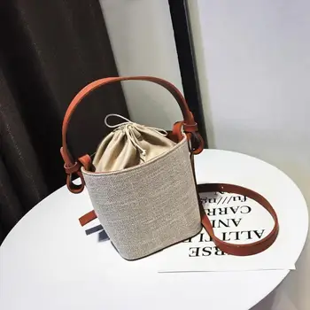 

Designer bag 2020 summer tas wanita new linen drawstring borsa a secchiello women's shoulder bucket bag portable petit sac main