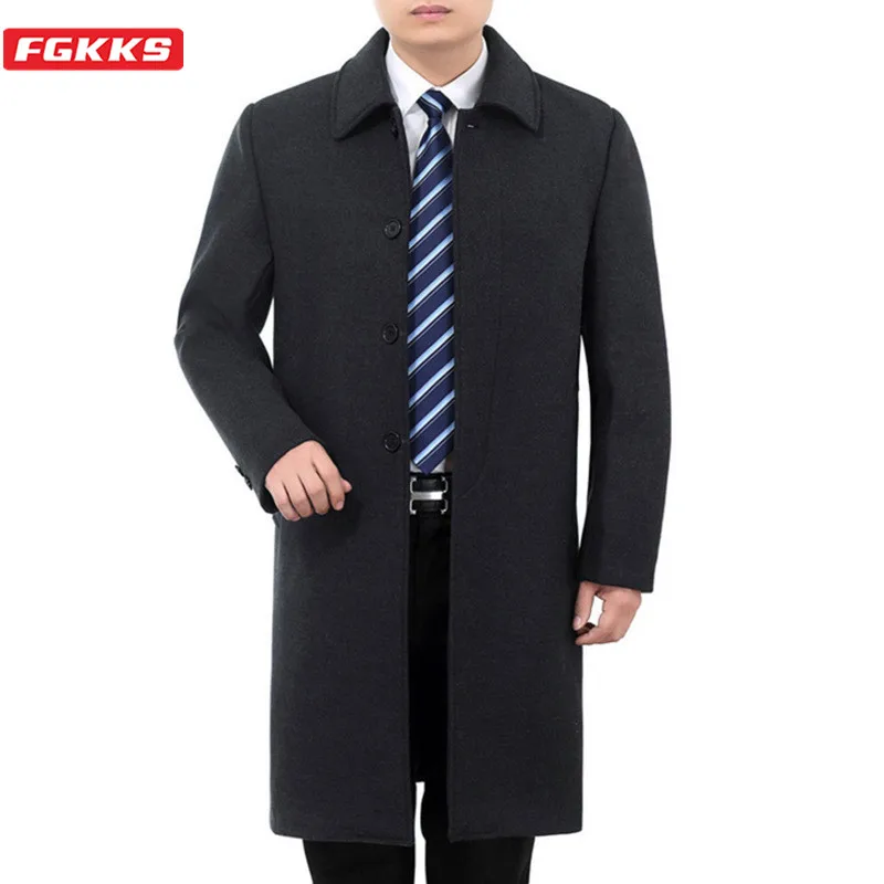 FGKKS Winter Men Wool Blend Coats Male Brand High Quality Business Wool Coat Men's Plus Velvet Thick Long Section Wool Overcoat FGKKS Winter Men Wool Blend Coats Male Brand High Quality Business Wool Coat Men's Plus Velvet Thick Long Section Wool Overcoat