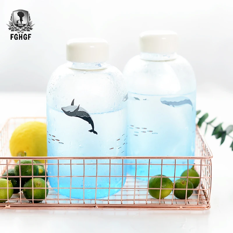 

Blue New Ocean Heat-resisting Drinking Glass Cup Whale Yogurt Water Cup More Capacity Simplicity Transparent Round Glass Cup