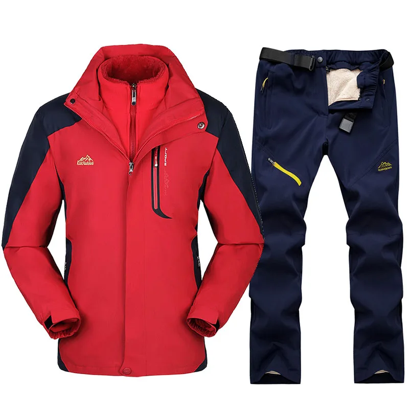 Red Blue Зимний лыжный костюм для мужчин, лыжные куртки и штаны, уличные термо-водонепроницаемые ветрозащитные лыжные и сноубордические куртки, комплекты - Цвет: Red Blue