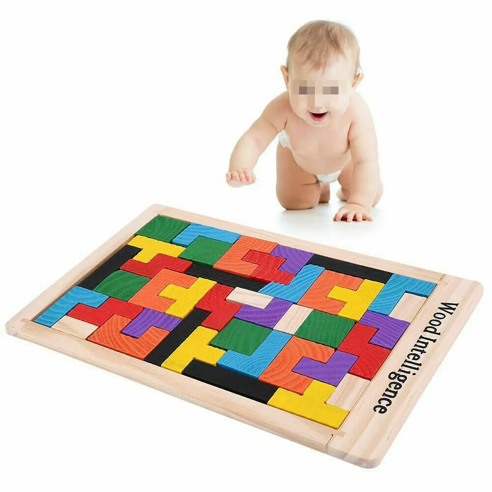 

Educational Wooden Tetris Building Block Puzzle Tangram Jigsaw Brain Trainin Toy [3]