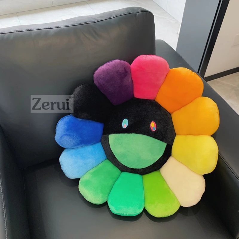 New 60cm High Quality Kawaii Murakami Sunflower Pillow Soft Flower Stuffed Doll Kaikai Kiki Colorful Pillows Plush Toy Cushion