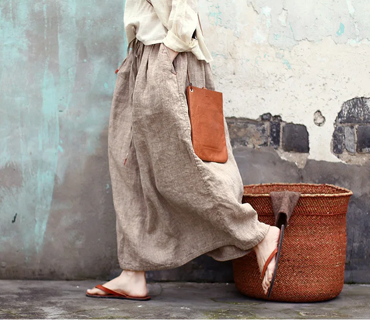 

Pure Flax Jute Coloured Yarn Degree Of Tightness Lumbar Drawstring Colour Line Plain Half-body Skirt 190728