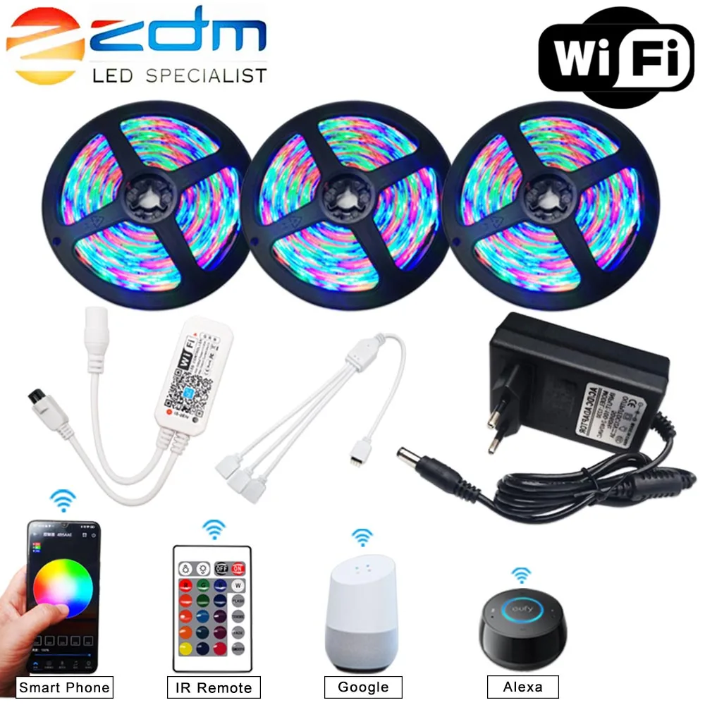 5 м 10 15 WI FI Светодиодные ленты RGB SMD 3528 5050 12V гибкие светодиодные украшения дома Тира