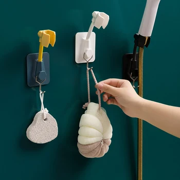 

360° Adjustable Bathroom Shower Head Holder Wall Mounted Hand Shower Holder Brackets Bathroom Accessories With Hooks