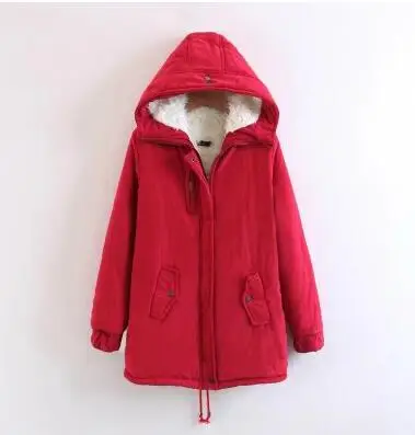Jvzkass новое зимнее длинное Свободное пальто с капюшоном и большим меховым воротником рабочие Хлопковые женские плюс бархатные утепленные Z326 - Цвет: red