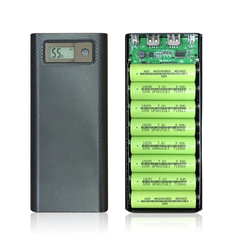 

5V Dual USB 8*18650 Power Bank Holder Case Type C USB Mobile Phone 18650 Battery Charger Storage Box DIY Shell With LCD Display