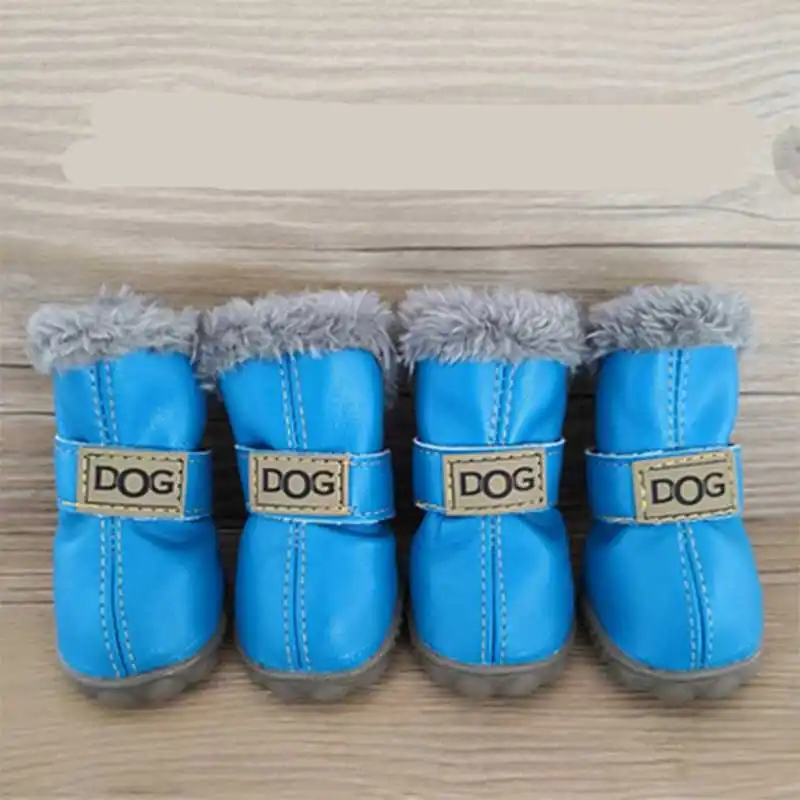 4 шт./компл. Pet обувь зимние супер теплые собаки Сапоги из материала на основе хлопка в тапки для Чихуахуа Мопс товары для щенков питомцев - Цвет: Sky Blue