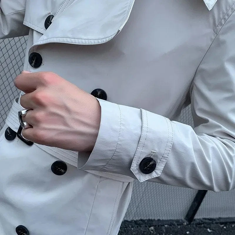 Fashion Trench Men Spring Autumn Streetwear Double Breasted Windbreaker Jacket Casual Solid Slim Coat Chaquetas Hombre
