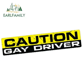 

EARLFAMILY 15cm x 3cm Car Stickers CAUTION GAY DRIVER FUNNY Decal JDM Car Truck 4x4 Window Drift PRANK JOKE Waterproof Decor