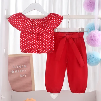 

Toddler Baby Girl Kid Clothes Sets Off Shoulder T-shirt Tops Trousers Pants Outfits Clothes 2PCS