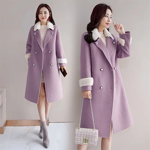 Осенне-зимнее Новое корейское двубортное шерстяное пальто для колледжа, женское Свободное длинное шерстяное пальто, Женское зимнее пальто, женское длинное пальто - Цвет: 2