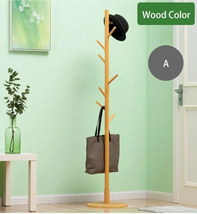 Wood Color Многофункциональная Вешалка из цельной древесины напольная вешалка для пальто Органайзер вешалка крючок подставка для пальто шапки шарфы одежда сумки - Цвет: Wood Color