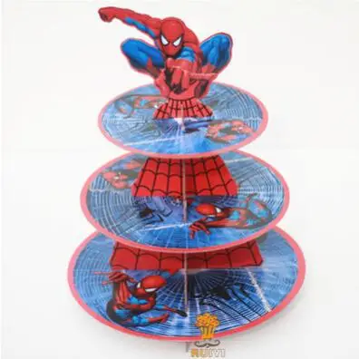 1х трехслойная подставка для торта «Человек-паук», «Микки», «День рождения», «десерт», подставка для кексов, настольный поднос, Вечерние Декорации - Цвет: Spiderman