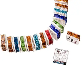 

50pcs Rondelle Multi-color 6x3mm Brass Rhinestone Straight Flange Spacer Beads